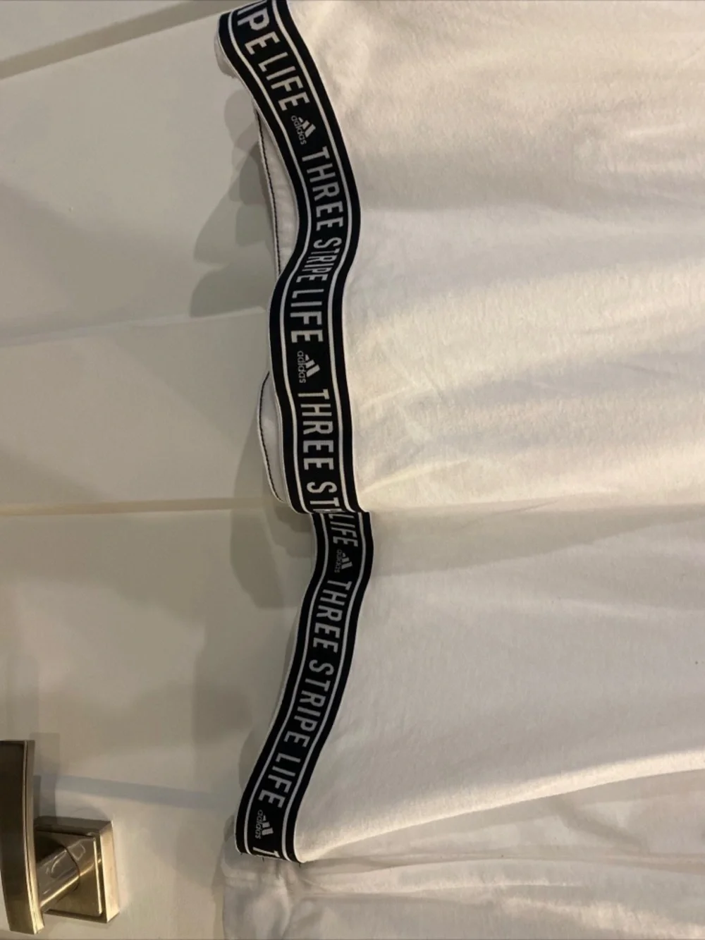 adidas White Long-Sleeve Crew with Logo Tape Hem
